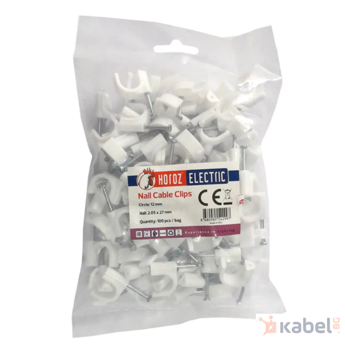 СКОБА ЗА КАБЕЛ 12mm С ПИРОН 100 БР/ПАК