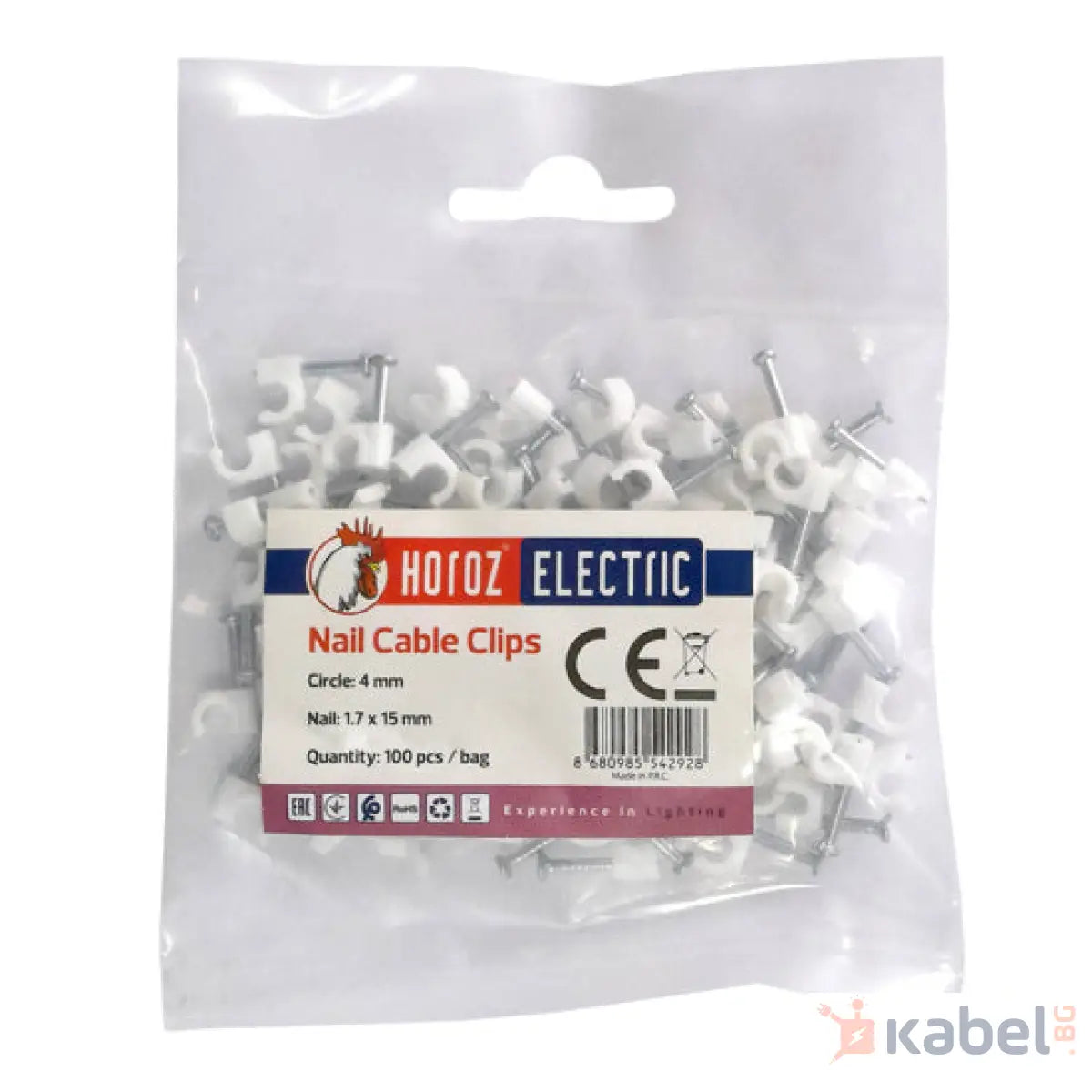 СКОБА ЗА КАБЕЛ 4mm С ПИРОН 100 БР/ПАК