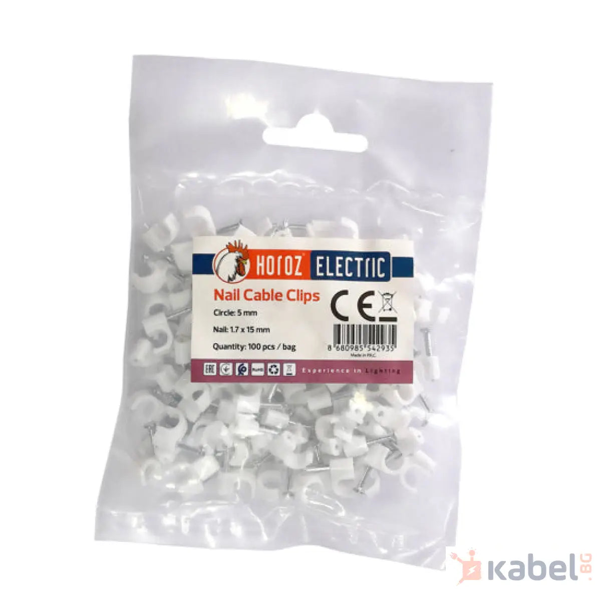 СКОБА ЗА КАБЕЛ 5mm С ПИРОН 100 БР/ПАК