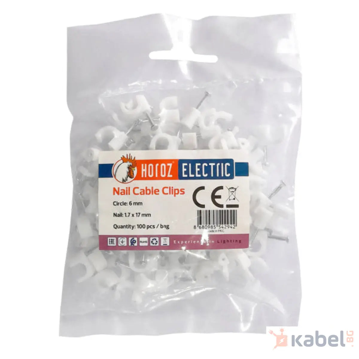 СКОБА ЗА КАБЕЛ 6mm С ПИРОН 100 БР/ПАК