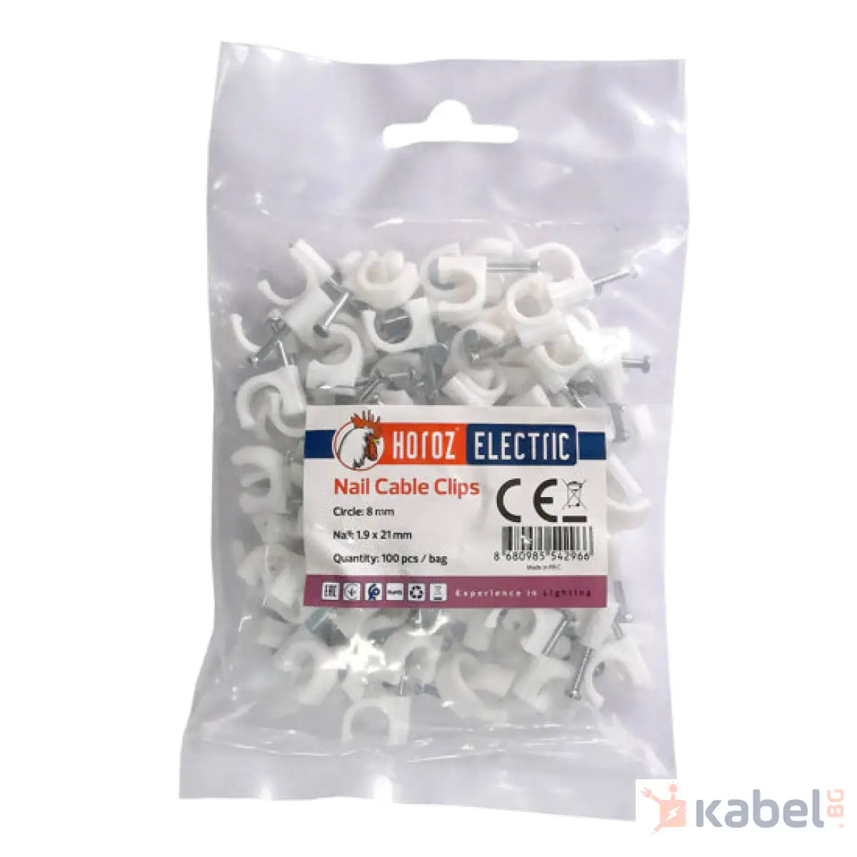 СКОБА ЗА КАБЕЛ 8mm С ПИРОН 100 БР/ПАК