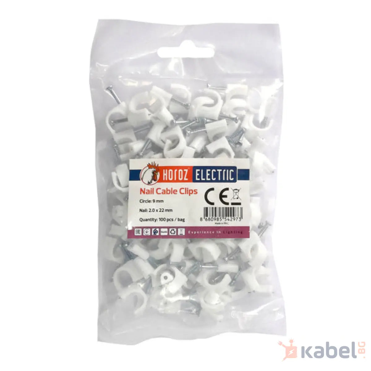 СКОБА ЗА КАБЕЛ 9mm С ПИРОН 100 БР/ПАК