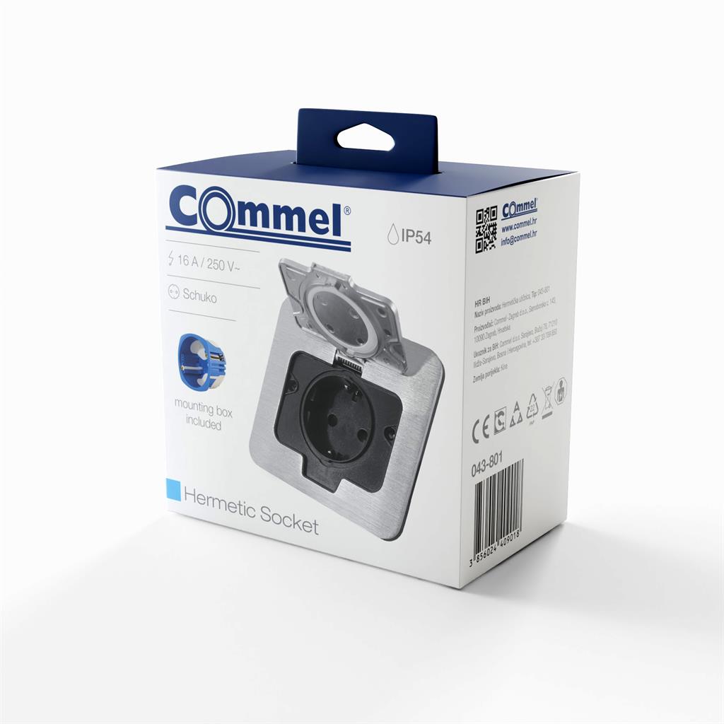 Контакт шуко IP 54 , цвят стомана , Ø 60 mm , Commel
