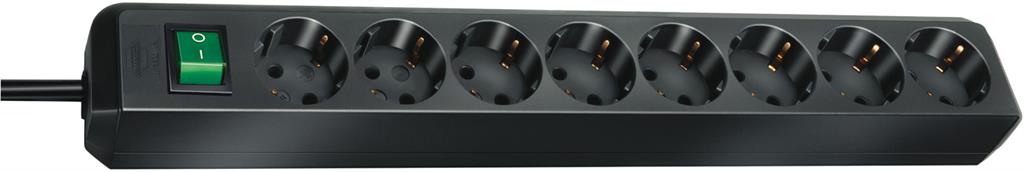 Разклонител с копче ЧЕРЕН 8 x 2 P + E с кабел 3 метра / 1.5 mm2 Eco-Line Brennenstuhl