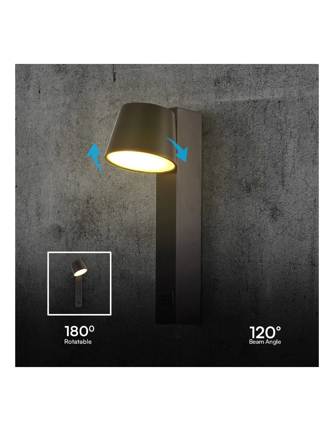 8 W LED Аплик USB 3000 K Черно Тяло