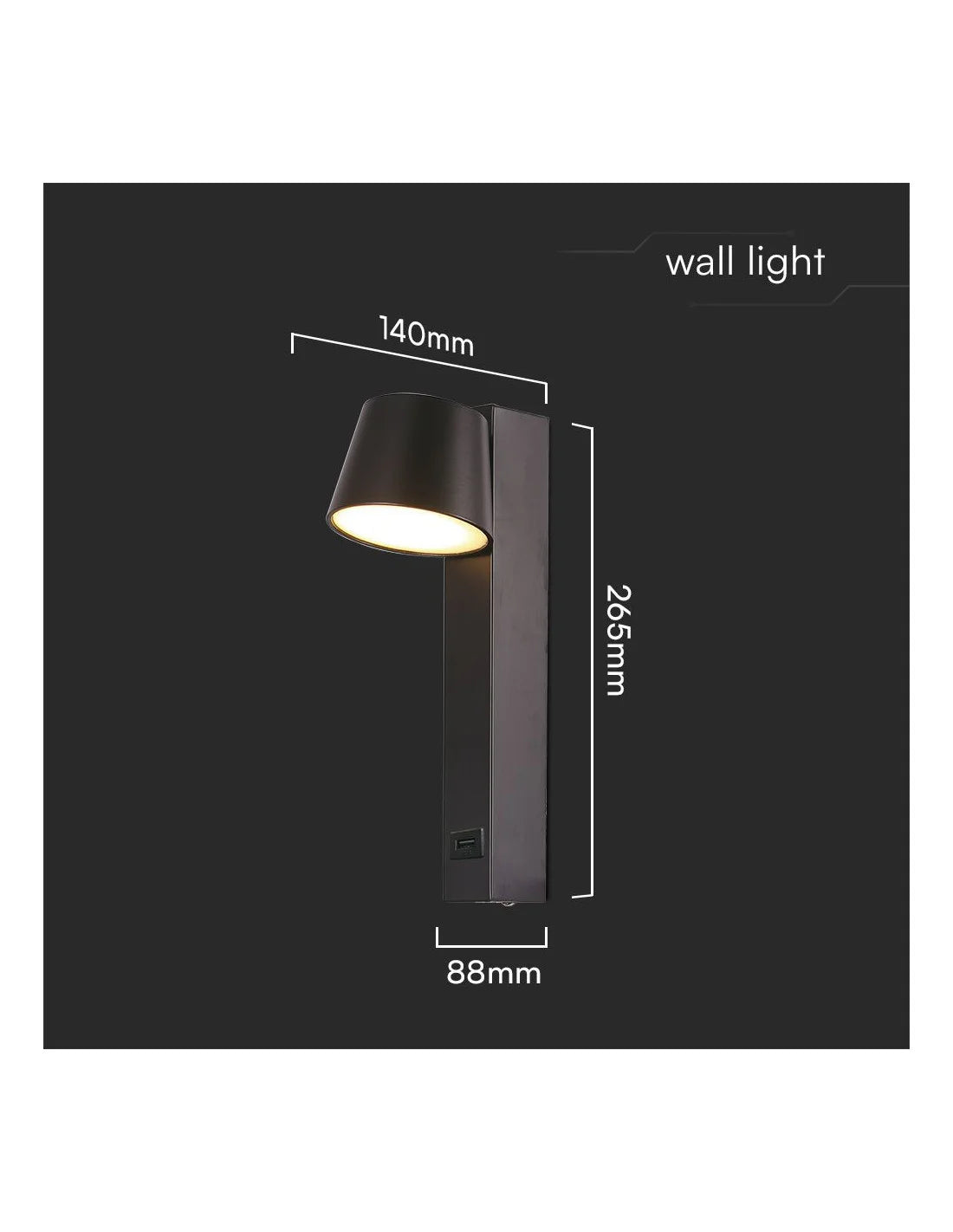 8 W LED Аплик USB 3000 K Черно Тяло