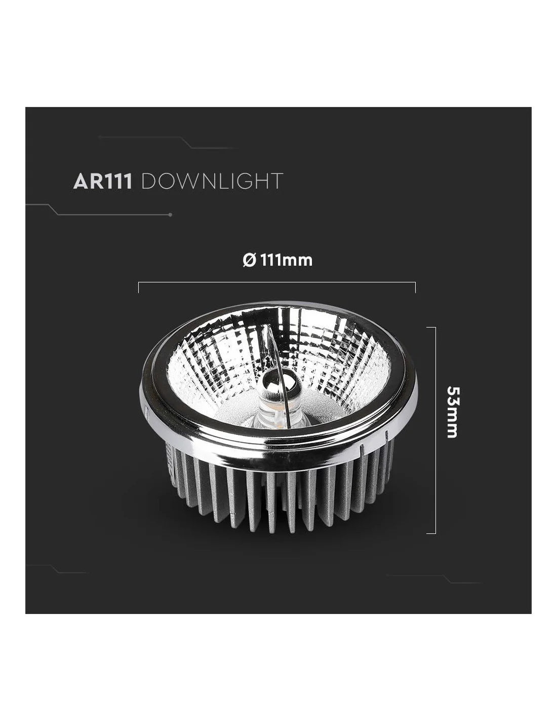 LED Крушка AR111 20 W Регулиращ Рефлектор 40 ` D / 20 ` D 3000 K Silver