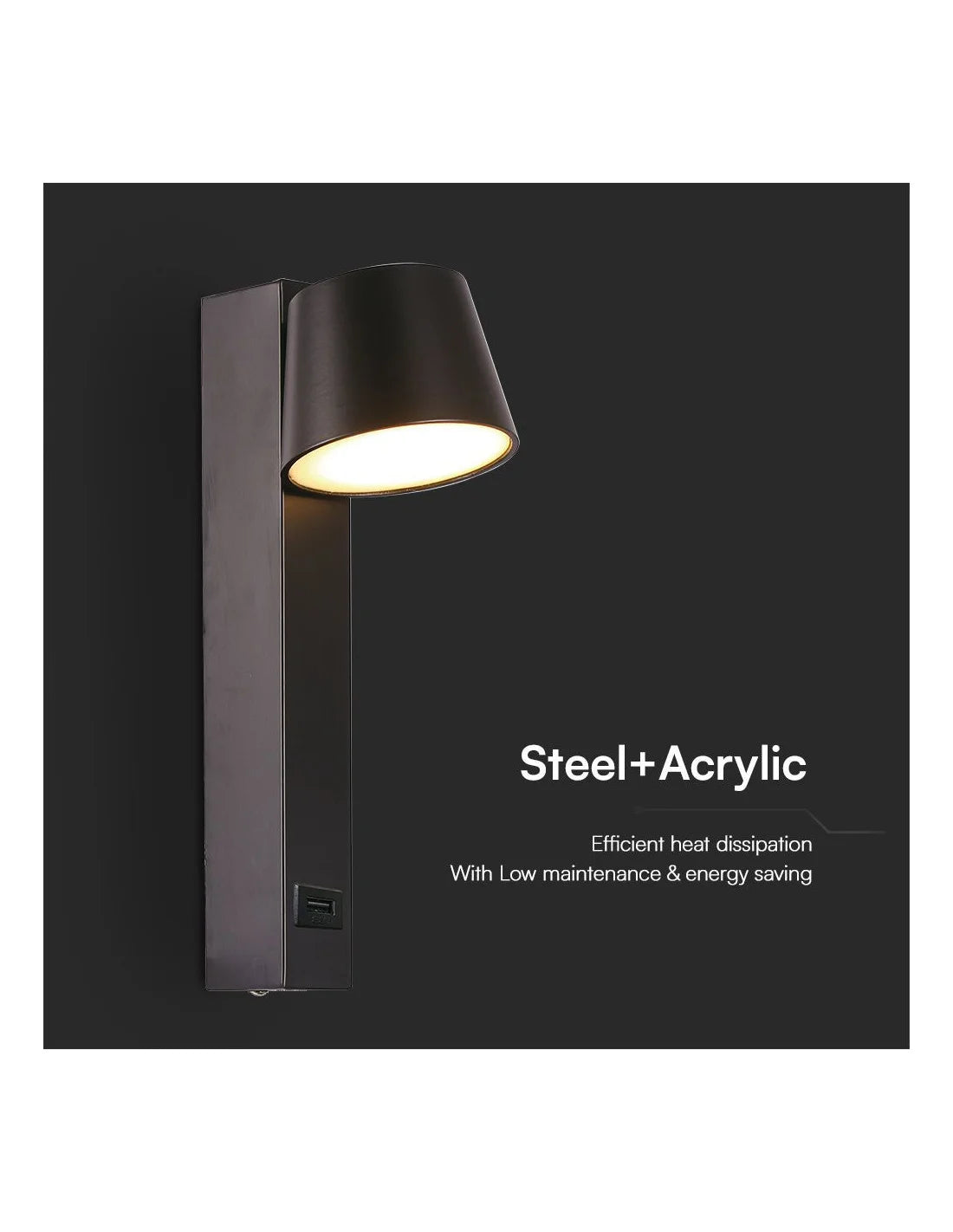 8 W LED Аплик USB 3000 K Черно Тяло