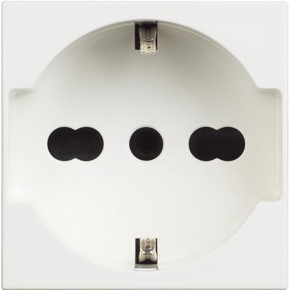 Контакт ШУКО/ИТАЛИАНСКИ стандарт 2P+Е 2 мод. 16A детска защита цвят Бял /блистер/ Classia Bticino