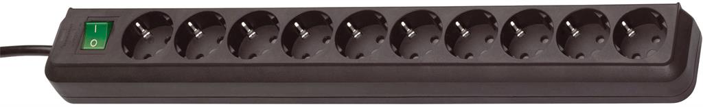 Разклонител с копче ЧЕРЕН 10 x 2 P + E с кабел 3 метра / 1.5 mm2 Eco-Line Brennenstuhl