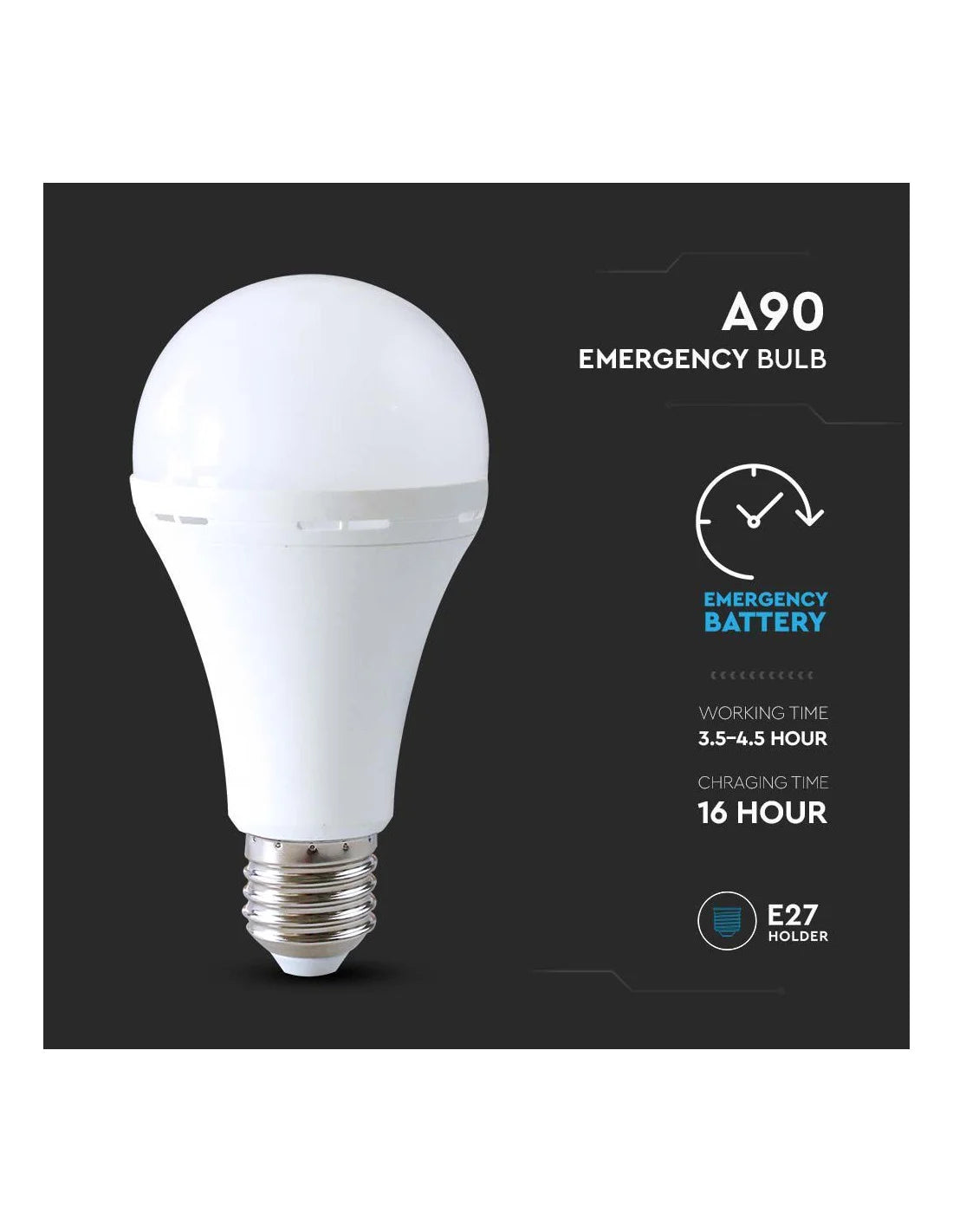 LED Крушка 15 W E 27 A 90 Пластик Аварийна 4000 К