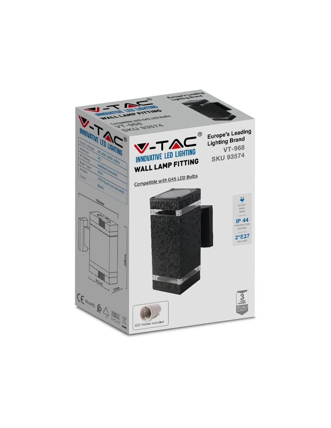 LED Стенна Лампа Черна Квадрат IP 44