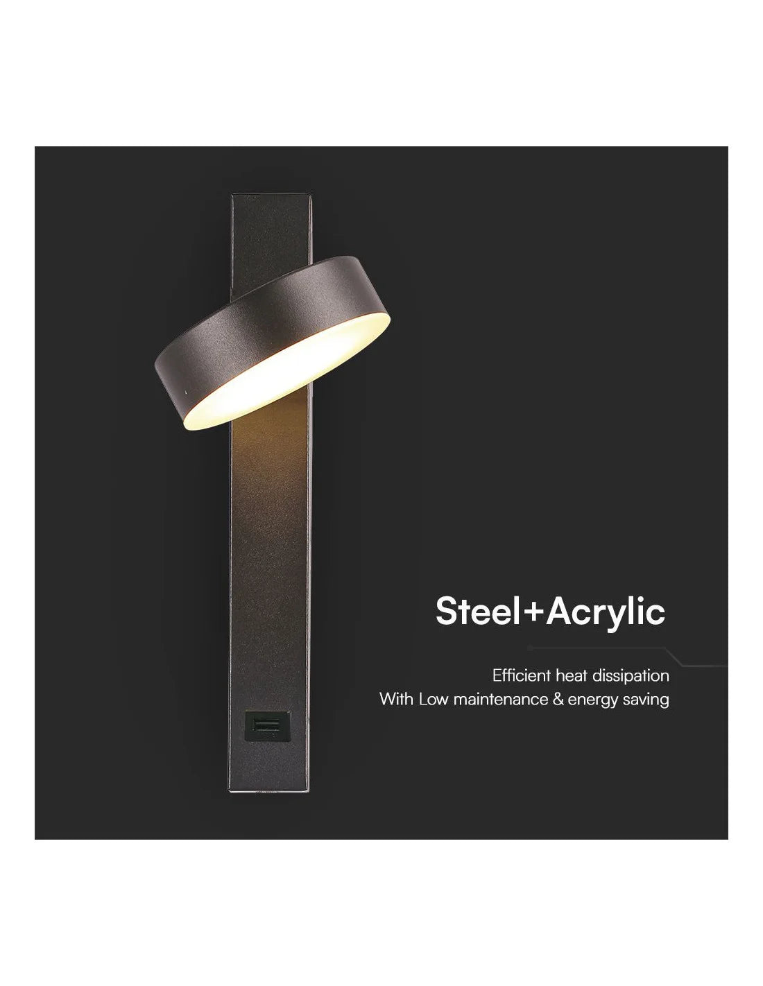 8 W LED Аплик с USB 3000 K Черно Тяло