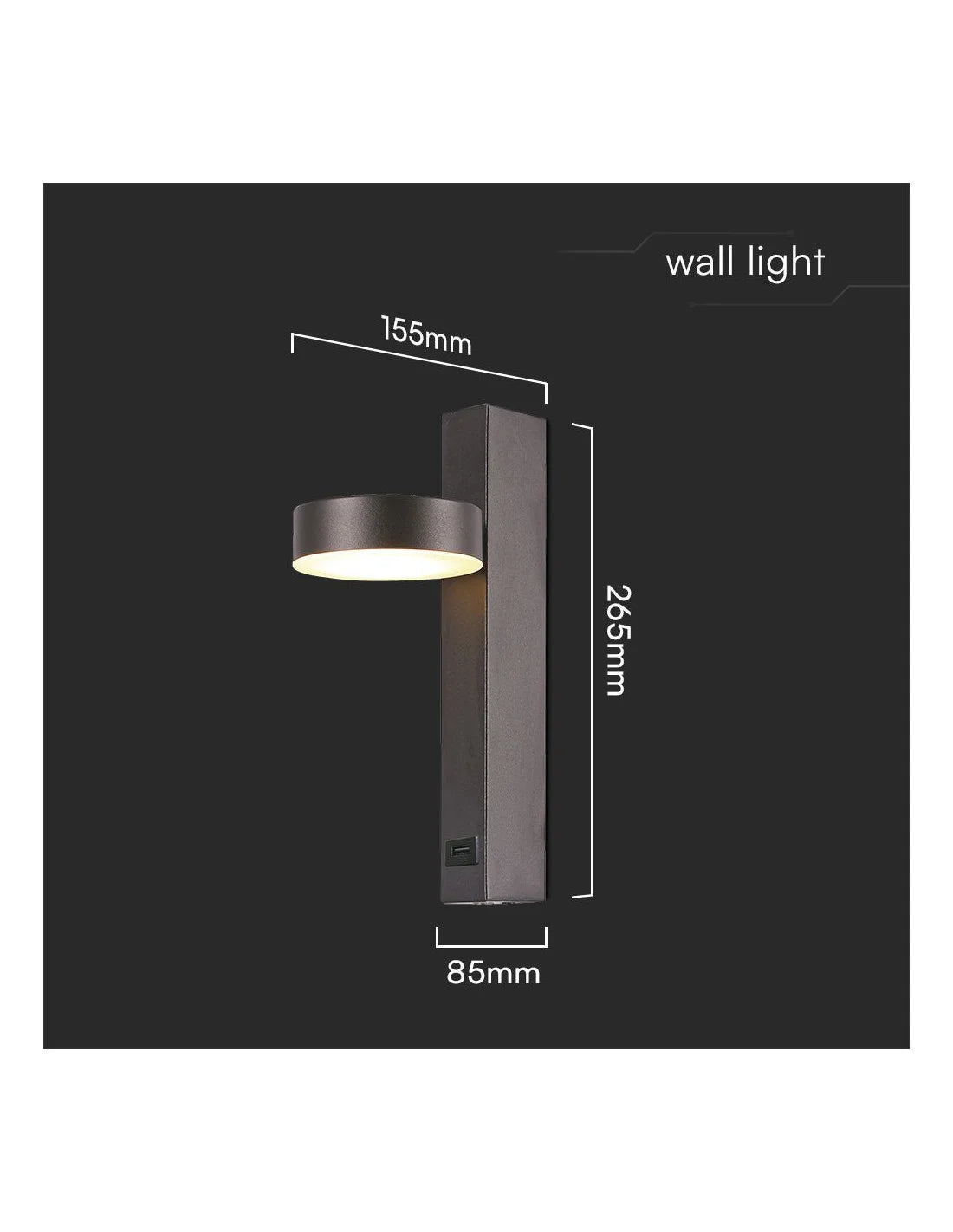 8 W LED Аплик с USB 3000 K Черно Тяло