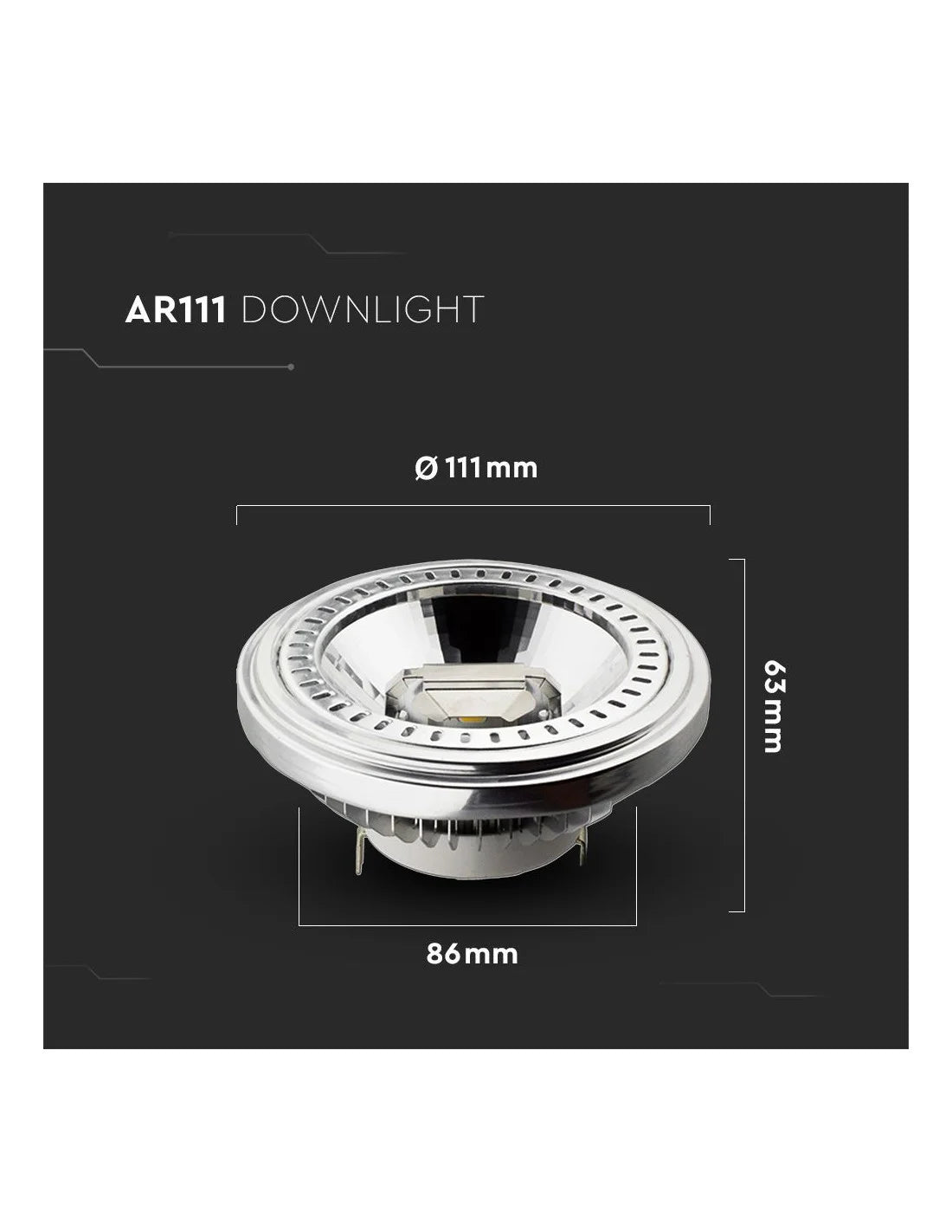 LED Крушка AR111 13.5 W 12 V 40 Градуса G 53 Чип 3000 K