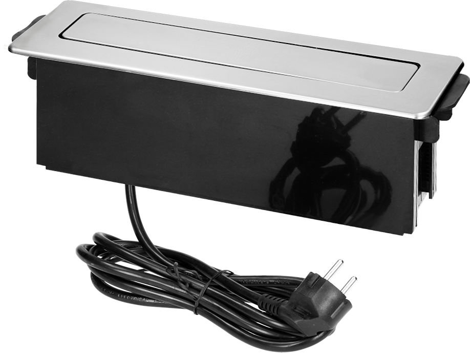 Мебелна кутия Pop-Up, с контакти 3х шуко, 2 х USB тип A+C, кабел 2 m , 27 3x 65 x 93 mm, цвят ИНОКС, ORNO