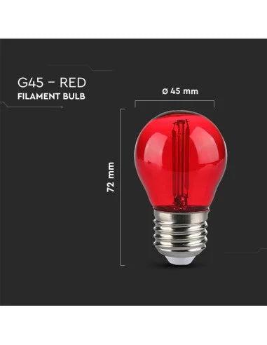 LED Крушка 2 W Filament E 27 G 45 Червена