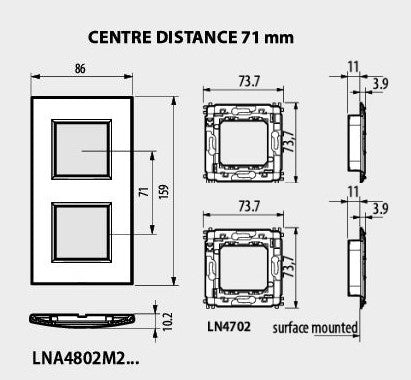 Рамка 2х2 мод. правоъгълна White LL Bticino