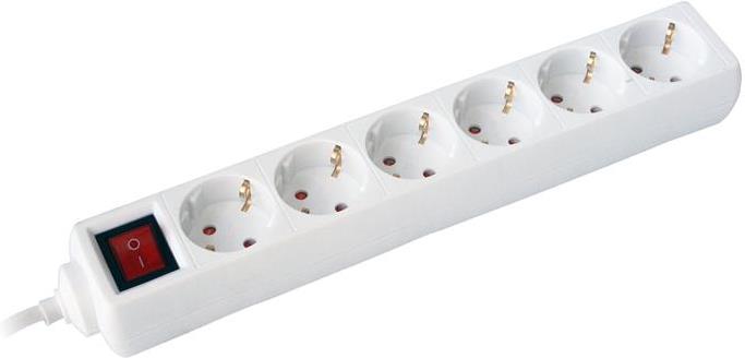 Разклонител с копче БЯЛ 6 x 2 P + E с кабел 1.4 метра / 1.0 mm2 Commel