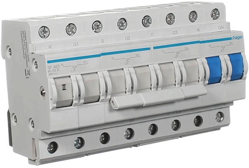 Ум шалтер I - 0 - II DIN монтаж SF463 63 A 4 P 400 V 8 мод. Hager