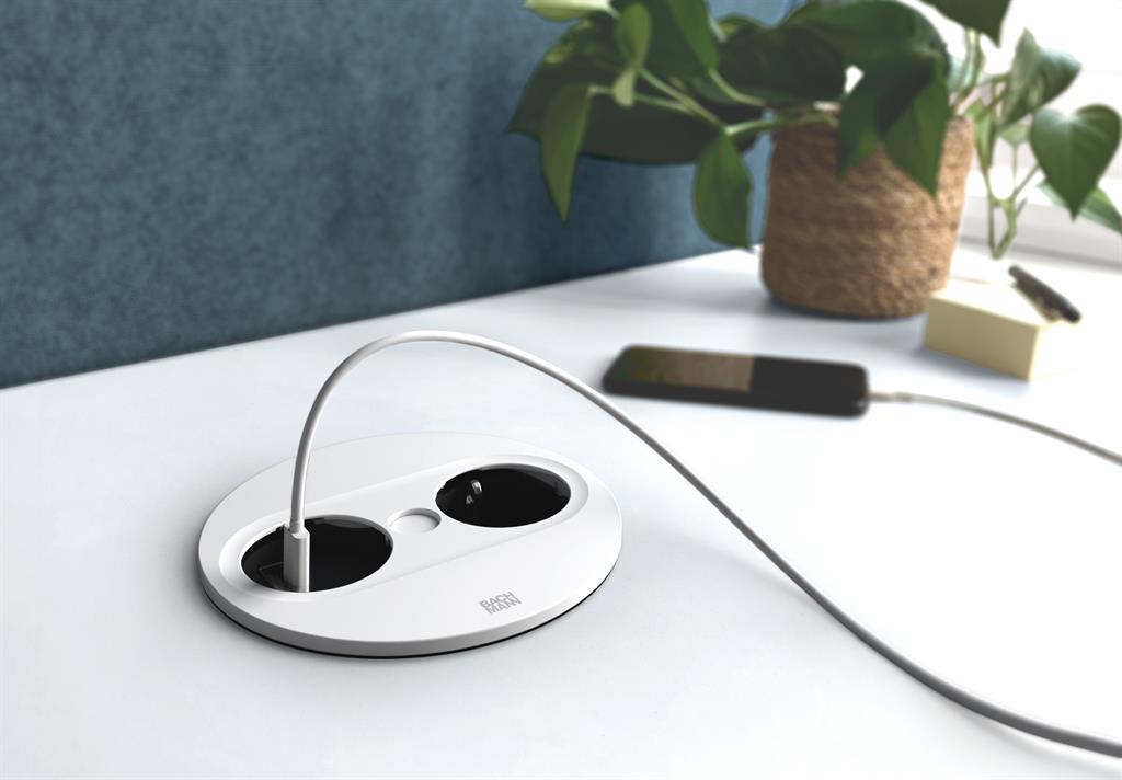 Модул TWIST 2 КРЪГЪЛ с 1 х Шуко и USB тип A + C , с кабел 2 м , цвят Бял , Bachmann