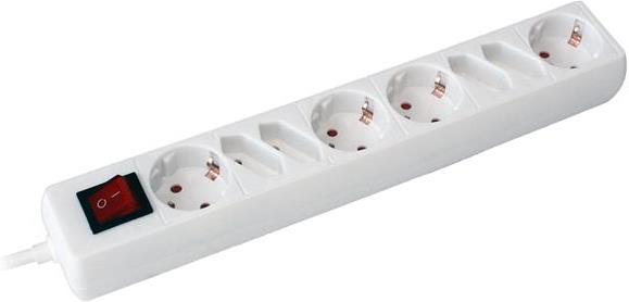 Разклонител с копче БЯЛ 4 x 2 P + E + 4 x ЕВРО с кабел 1.4 метра / 1.0mm2 Commel