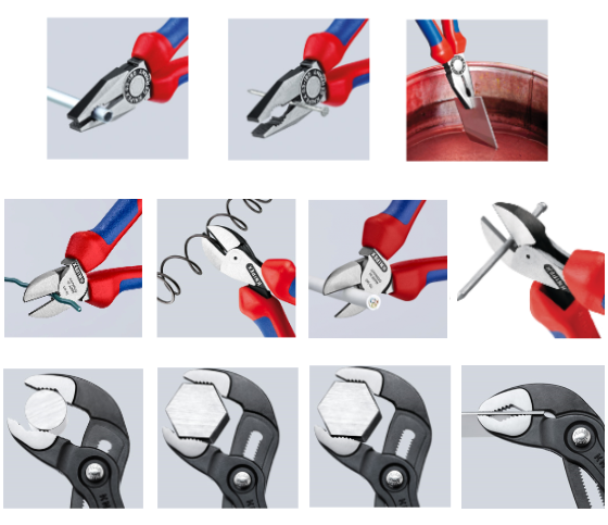 Комплект с 3 бр. клещи - комбинирани 180мм (K0302180), резачки 160мм (K7002160), Cobra 250мм (K8701250), Knipex