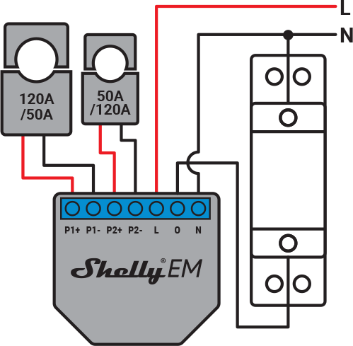Микромодул Smart монофазен мерител 2х 120A Shelly EM - 262207S