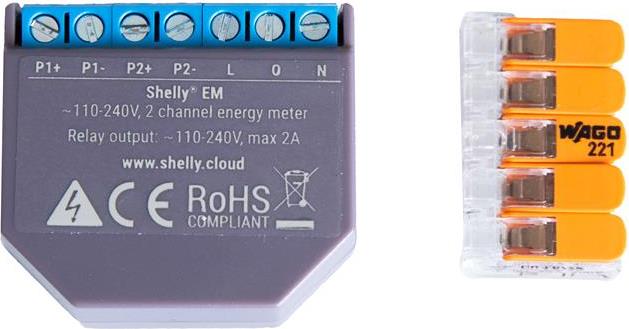 Микромодул Smart монофазен мерител 2х 120A Shelly EM - 262207S