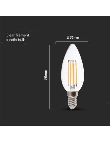 LED Крушка 6 W Filament E 14 Кендъл 3000К 130 LM / W