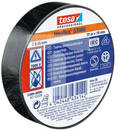 Изолационна лента цвят ЧЕРЕН tesaflex 53988 0.15 мм х 19 мм , дължина 20 м tesa® Professional