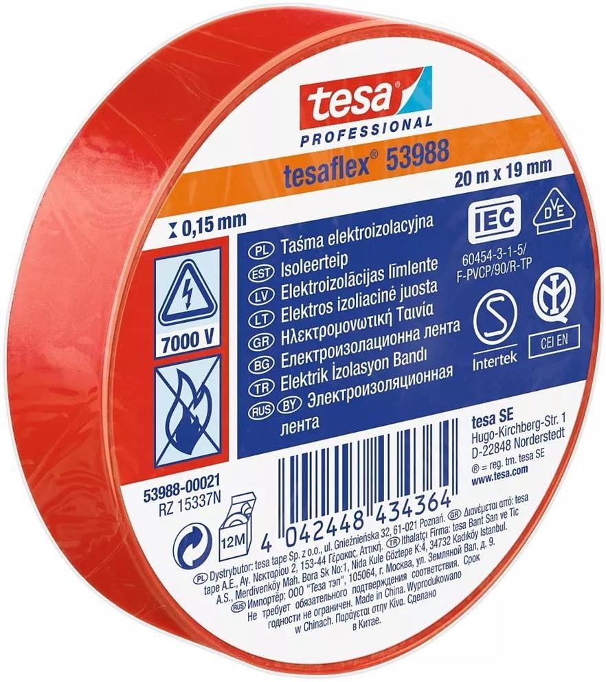 Изолационна лента цвят ЧЕРВЕН tesaflex 53988 0.15 мм х 19 мм , дължина 20 м tesa® Professional