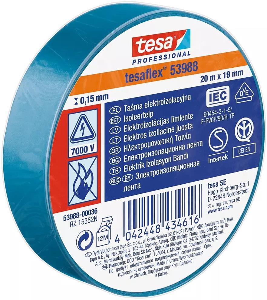 Изолационна лента цвят СИН tesaflex 53988 0.15 мм х 19 мм, дължина 20 м tesa® Professional