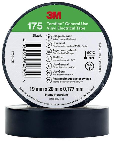 Изолационна лента Temflex 175 цвят ЧЕРЕН 0.1 8мм х 19 мм , дължина 20 м 3 M