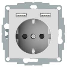 Механизъм контакт шуко 16A + 2хUSB 2.4A 12W с лицев панел цвят Активно бял System M Merten SE