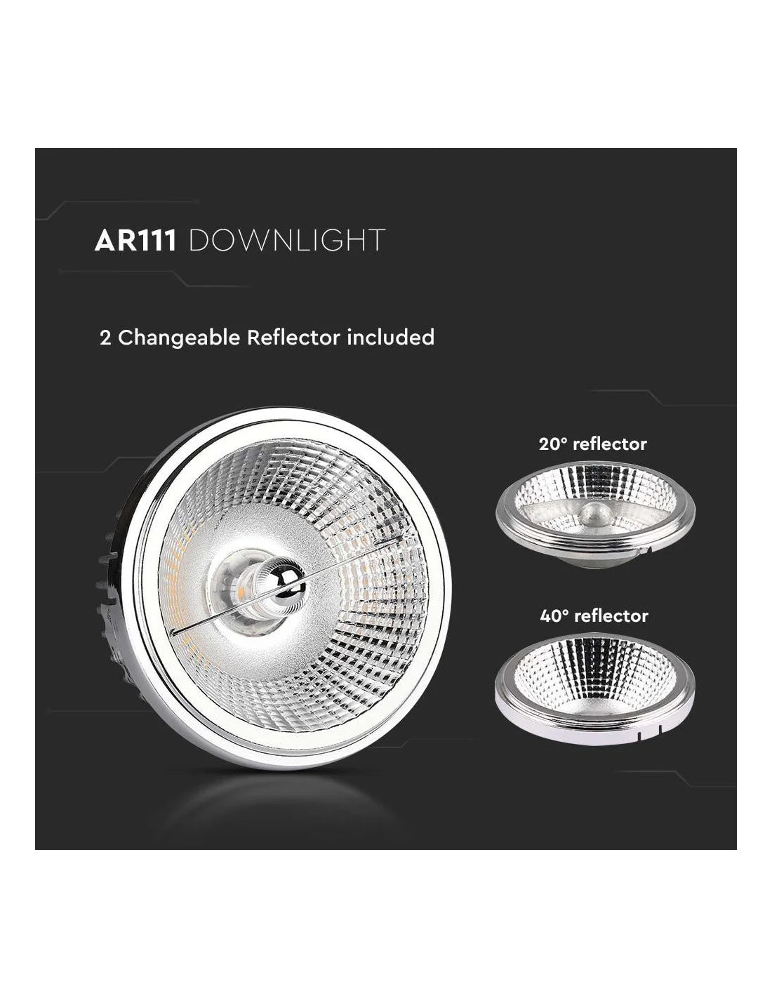 LED Крушка AR111 20 W Регулиращ Рефлектор 40` D / 20 ` D 4000 K Silver