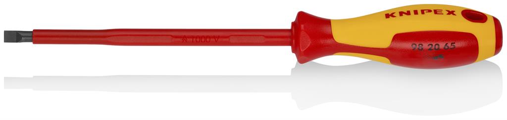 Отвертка шлиц 6.5, VDE 1000V жълто-червена ръкохватка 262мм, Knipex