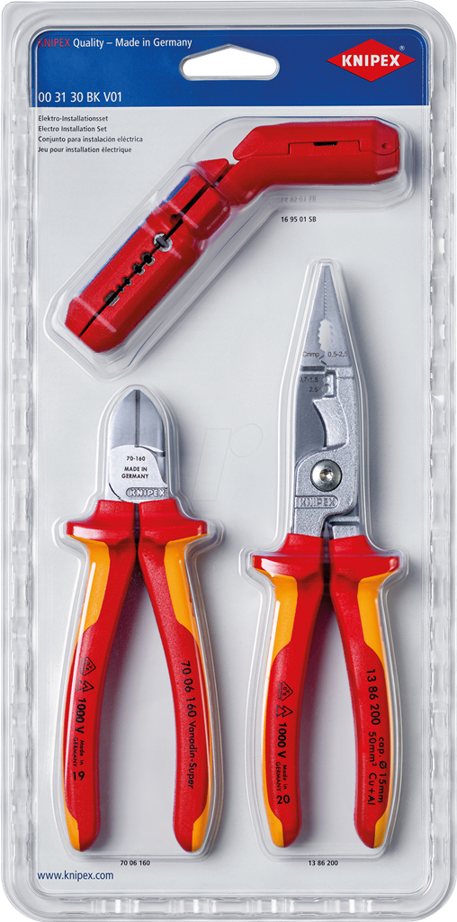 Комплект с 3 бр. инструменти - ErgoStrip (K169501), инсталаторски клещи (K1386200), резачки (K7006160) Knipex
