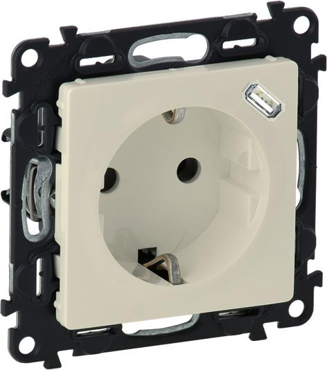 Контакт ШУКО 2P+E 16A + USB тип C 1.5A 7.5W цвят Крем Valena Life Legrand