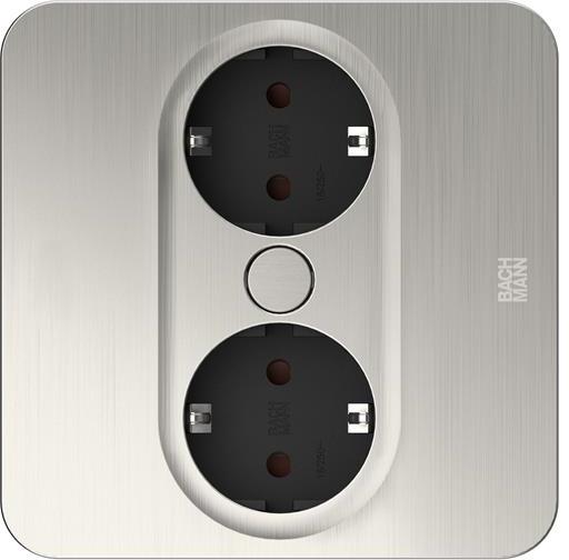 Модул TWIST 2 КВАДРАТЕН с 2 х Шуко , с кабел 2 м , цвят Инокс, Bachmann