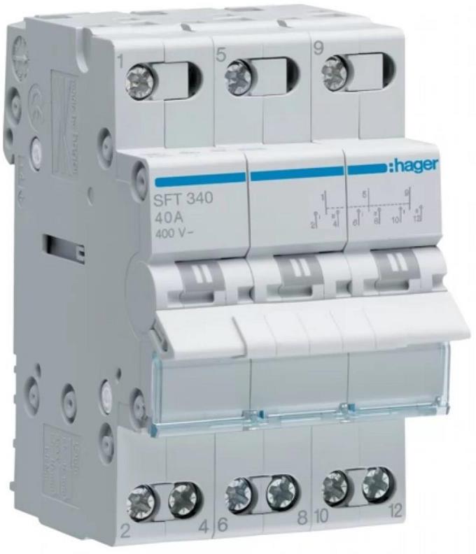 Ум шалтер I - 0 - II DIN монтаж SFT340 40 A 3 P 400 V 3 мод. Hager