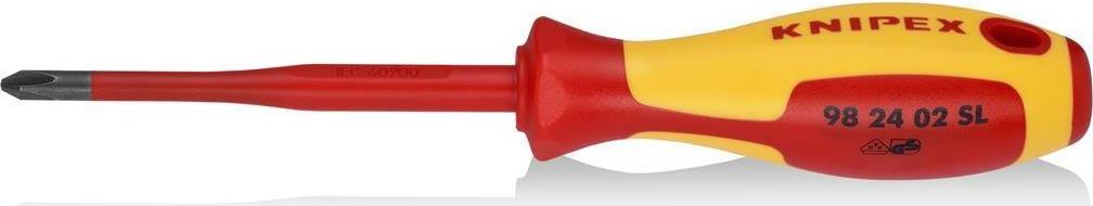 Отвертка PH 2 Slim, VDE 1000V жълто-червена ръкохватка 212мм, Knipex