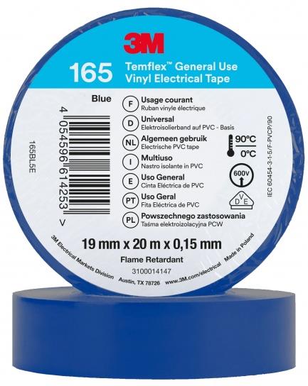 Изолационна лента Temflex 165 цвят СИН 0.15 мм х 19 мм , дължина 20 м 3 M