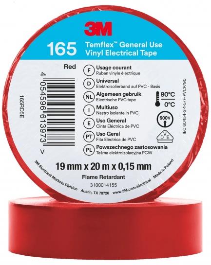Изолационна лента Temflex 165 цвят ЧЕРВЕН 0.15 мм х 19 мм, дължина 20 м 3 M