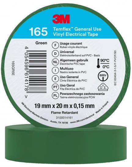 Изолационна лента Temflex 165 цвят ЗЕЛЕН 0.15 мм х 19 мм, дължина 20 м 3M