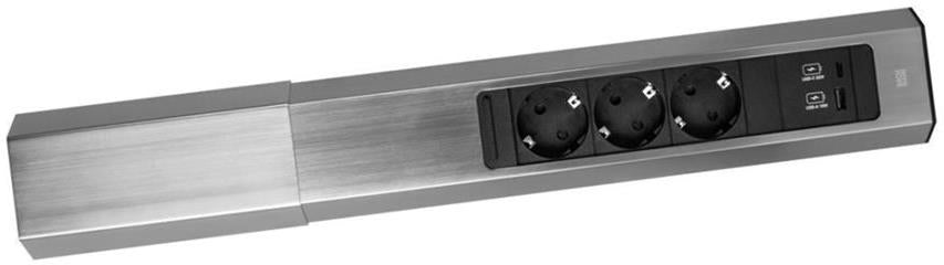 Модул CASIA 2 с 3 x Шуко и USB A + C с щора , цвят ИНОКС , с възможност за ъглов монтаж, захранващ кабел 2 м , Bachmann