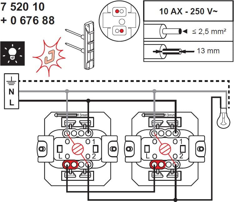 LED лампа за индикатор (червена) за девиаторен ключ с неутрала 230V Legrand