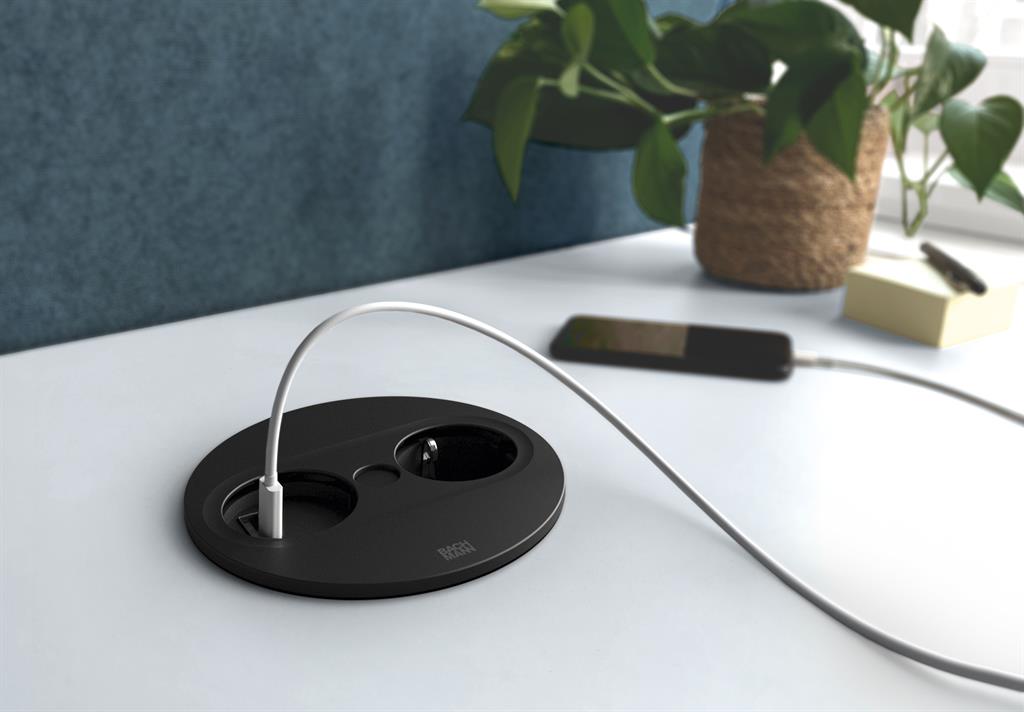 Модул TWIST 2 КРЪГЪЛ с 1 х Шуко и USB тип A + C , с кабел 2 м , цвят Черен , Bachmann