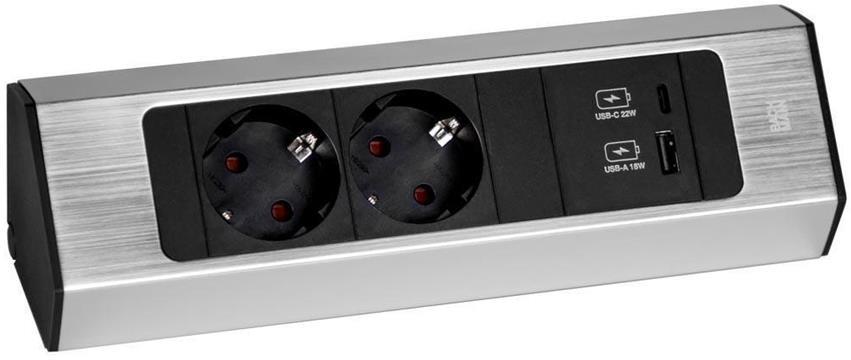 Модул CASIA 2 с 2 x Шуко и USB A + C , цвят ИНОКС , с възможност за ъглов монтаж, захранващ кабел 2 м , Bachmann