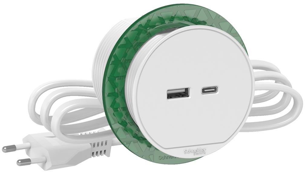 Модул за вграждане в бюро 2xUSB тип A+C, кабел 2м, цвят Бял Unica System+ SE